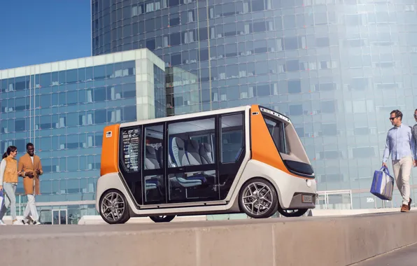 Girls, street, the building, men, Rinspeed MetroSnap, electric car