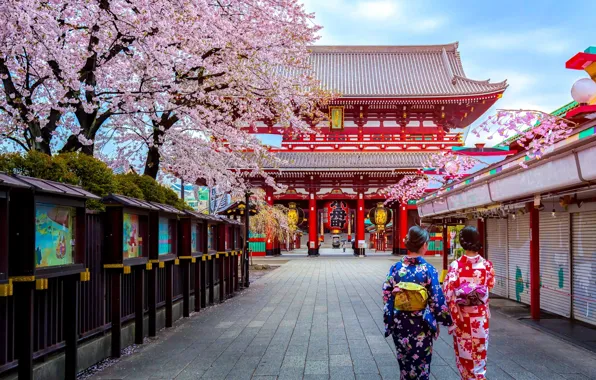 Picture Girls, Japan, Tokyo, Tokyo, Japan, Two, Ancient Buddhist temple, Ancient Buddhist Temple