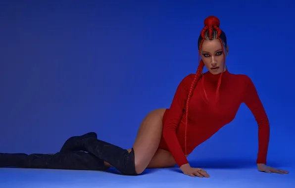 Look, girl, pose, model, boots, hands, makeup, braids