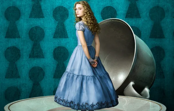 Picture background, fantasy, Cup, Alice in Wonderland, Alice in Wonderland, saucer, MIA Wasikowska, MIA Wasikowska