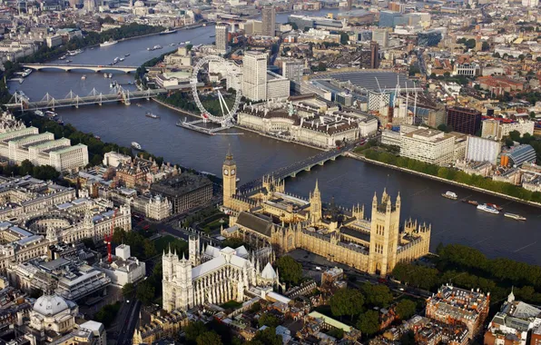 Bridge, river, London, wheel, panorama, Thames, Parliament, big Ben