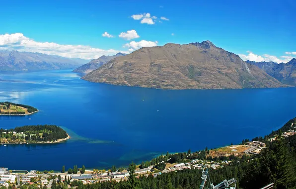 Sea, mountains, coast, New Zealand, panorama, Bay, Nelson