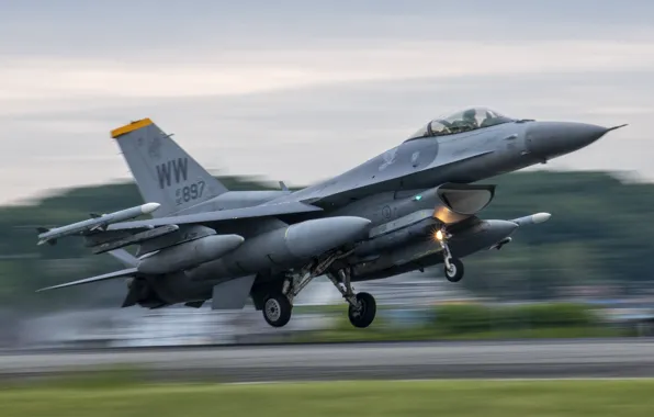 UNITED STATES AIR FORCE, General Dynamics F-16 Fighting Falcon, the fourth generation fighter, American multifunctional …