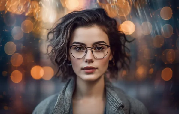 Look, girl, face, lights, pose, glasses, image, jacket