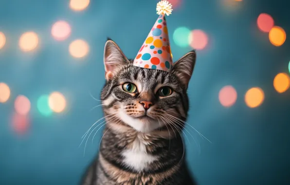 Cat, cat, look, pose, holiday, face, cap, bokeh