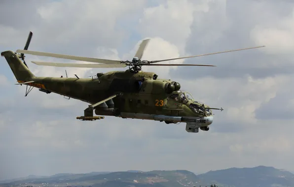 Picture flight, helicopter, Syria, Mi-24P