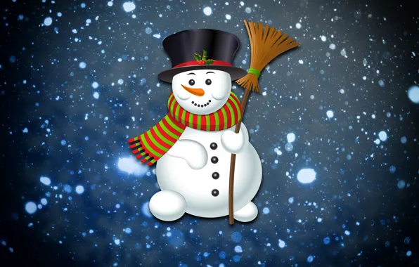 Winter, Minimalism, Snow, Snowflakes, Background, New year, Holiday, Snowman