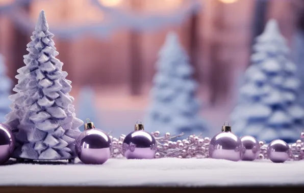 Balls, Christmas, purple, New year, tree, herringbone, lilac, Christmas decorations