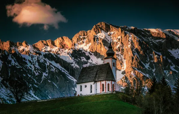 Picture mountains, Austria, Alps, Church, Austria, Alps, The Church Of St. Nicholas, Dienten