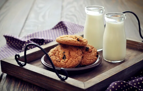 Picture bottle, Breakfast, milk, cookies, cakes, tray