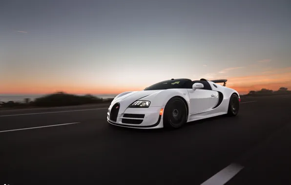 Picture road, speed, the evening, veyron, sport, bugatti, grand, roadster