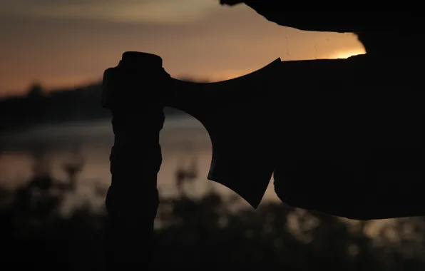 Picture sunset, silhouette, axe