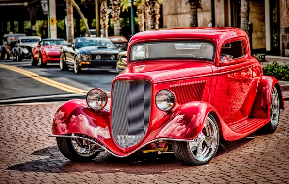 Red, retro, Ford, classic, 1934 Ford Coupe