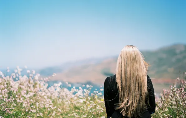 Picture the sky, girl, flowers, hair, blonde