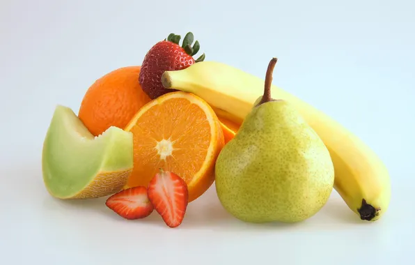 Orange, strawberry, pear, fruit, banana