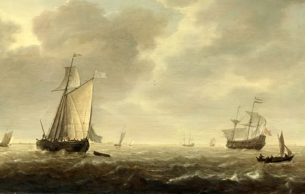 Sea, wave, the sky, landscape, clouds, boat, ship, sailboat