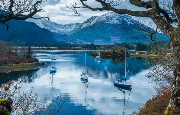 Picture mountains, lake, boat, Bay, yacht