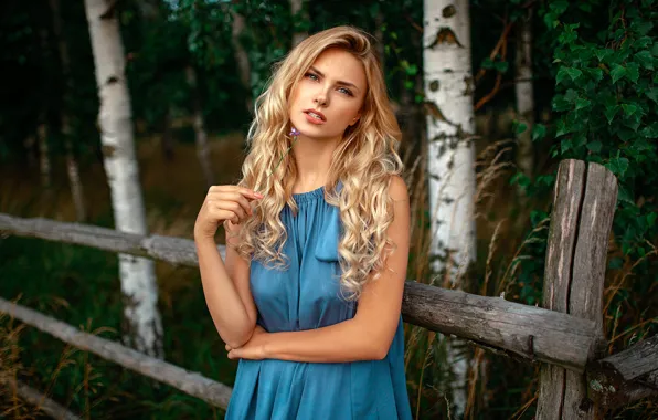 Flower, look, trees, pose, model, the fence, portrait, makeup