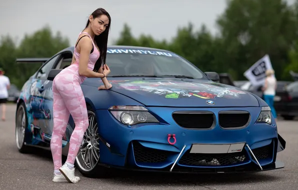 Auto, look, Girls, BMW, leaning on the car, beautiful girl