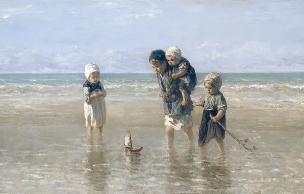 Oil, picture, canvas, 1872, Joseph Israels, Children by the sea, Jozef Israels
