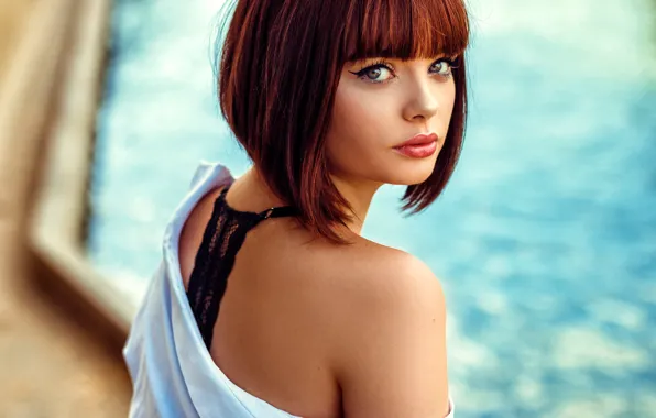 Look, model, portrait, pool, makeup, hairstyle, brown hair, beauty