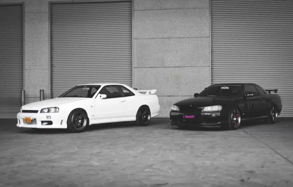 Picture Nissan, white, GT-R, black, R34