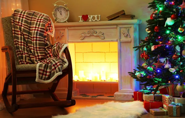Picture comfort, gift, tree, new year, chair, Christmas, book, blanket