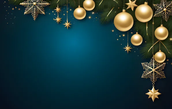 Stars, balls, branches, graphics, Shine, Christmas, New year, gold plated