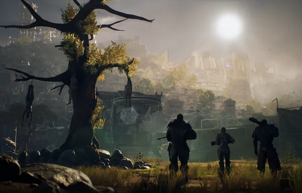 Tree, soldiers, corpses, Outriders