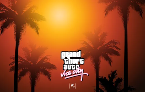 Picture palm trees, the inscription, gta, Grand Theft Auto, GTA, Vice city, vice city