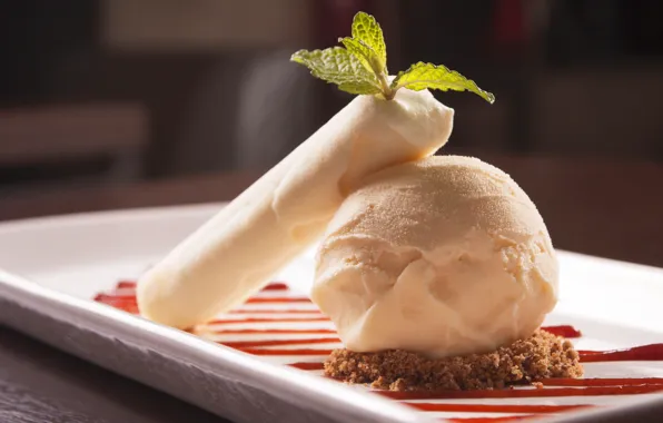 Ice cream, dessert, sweet, jam, Ice cream, Foliage, Sweets