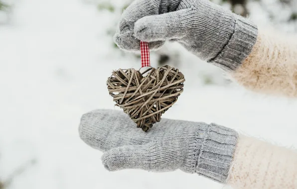 Picture winter, snow, love, heart, love, heart, winter, mittens