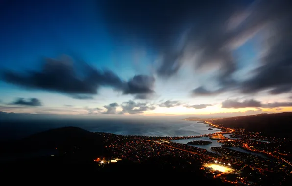 Picture night, lights, Hawaii, sky, ocean, Hawaii, night, clouds