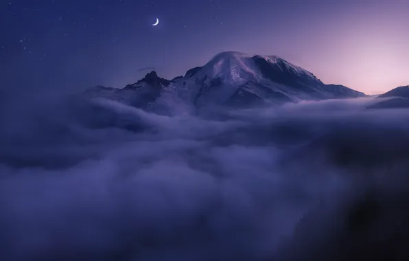 Clouds, night, fog, the moon, top, USA