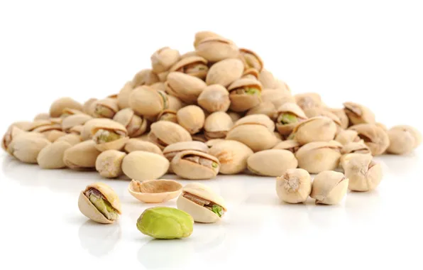 White background, nuts, a lot, delicious, pistachios