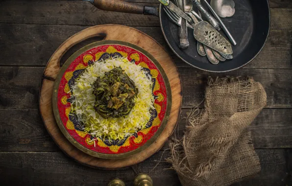 Figure, Pilaf, Meat, Cutlery