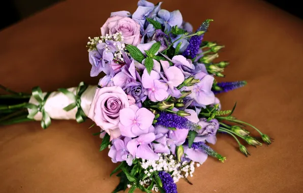 Picture flowers, roses, bouquet, hydrangea, eustoma