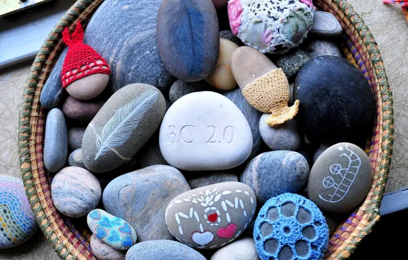 Picture stones, colored, knitting, painted, painted