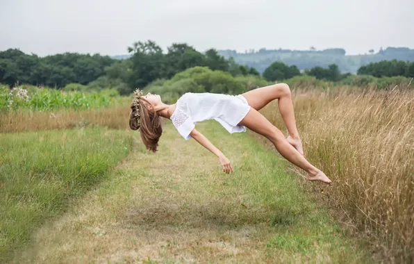 Field, girl, flight, flying