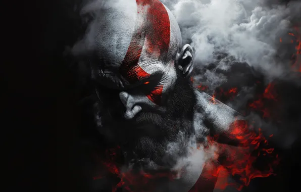 God of war, smoke, weapon, kratos, sony, snow, blow, man