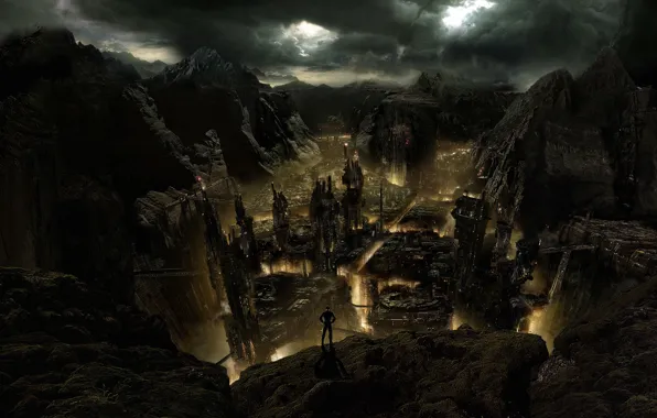 The city, fire, Apocalypse, abyss, ruins