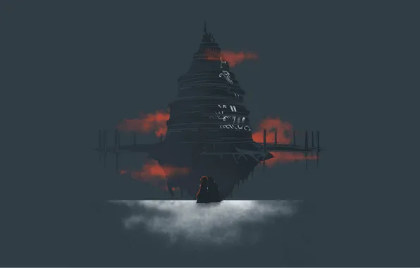 Tower, grey background, art, Kirito, Asuna, Sword Art Online, a bloody mist, The end of …