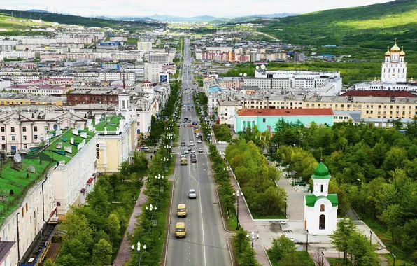 Picture city, view, street, houses, Magadan