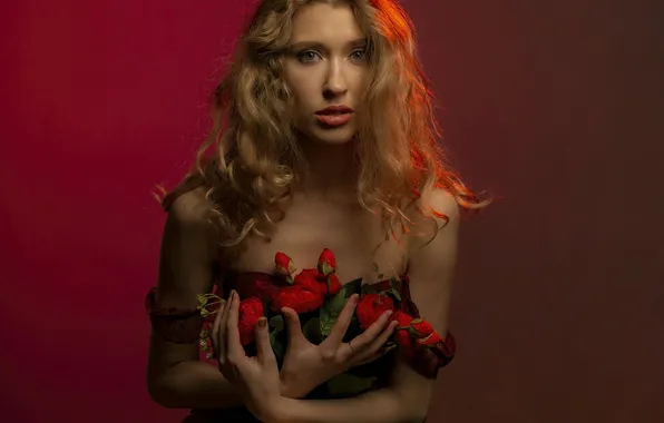 Picture model, blonde, Roses, beauty, model, beauty, cute girl, cute girl