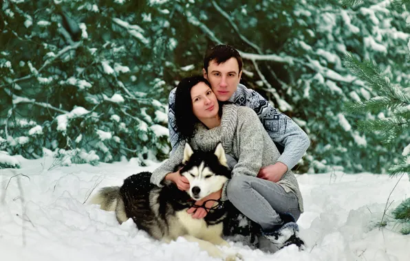 Winter, girl, snow, nature, pair, Guy