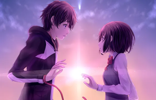 Romance, The sky, anime, art, two, Kimi no VA On, Your name