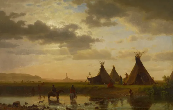 Picture landscape, picture, the Indians, wigwam, Albert Bierstadt