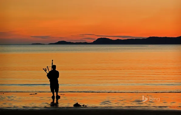 Picture sea, beach, landscape, mountains, shore, Scotland, glow, Piper