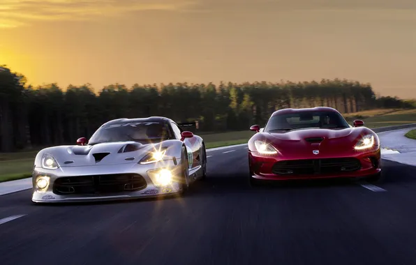 Auto, lights, silver, red, Dodge Viper, supercars, GTS, SRT