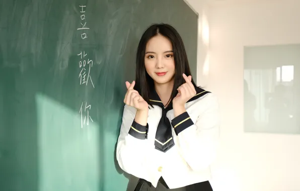 Chalkboard, classroom, high school girl, high school girl uniform